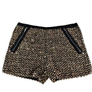 Moe Gold Sequin Shorts Womens XS S Elastic Waist Zipper Detail Party Festival